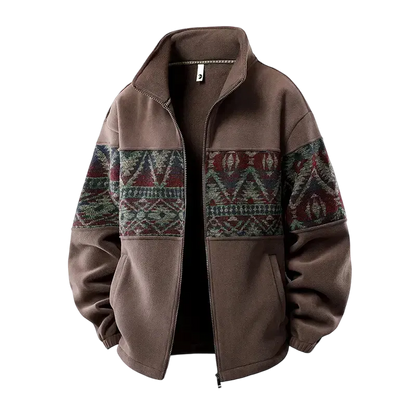 Men's Ethnic Pattern Full-Zip Fleece-Lined Long-Sleeve Jacket