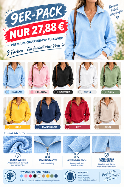 RAUSVERKAUF🔥 Damen Waffel-Strick Sweatshirt mit Viertelreißverschluss