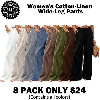 Womens Cotton Linen Pants Casual Wide Leg Trousers