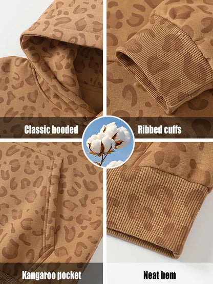 Unisex 100% Cotton Leopard Print Loose Fit Hoodie for Fall & Winter