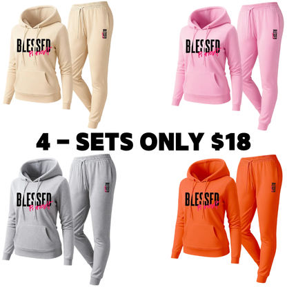 Women's Blessed Graphic Hoodie & Jogger Set – Cozy 2-Piece Casual Tracksuit