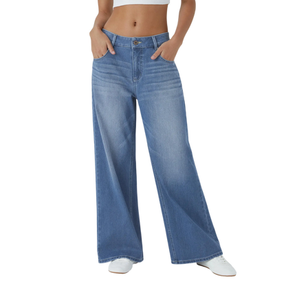 Low Rise Zip Pocket Washed Wide Leg Loose Casual Denim Jeans