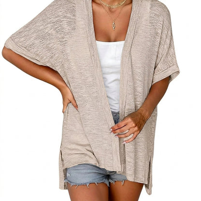 Women's Oversized Short Sleeve Open Front Knit Cardigan Lightweight Summer Beach Cover Up Casual Batwing Knit Top