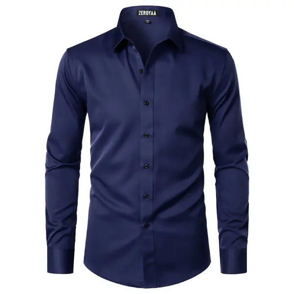 Men's Satin Long Sleeve Dress Shirt Slim Fit