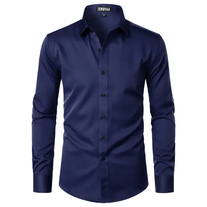 Men's Satin Long Sleeve Dress Shirt Slim Fit