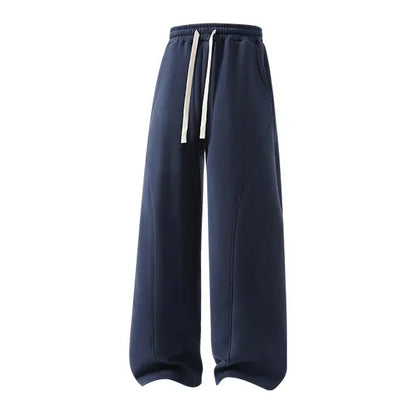 Men's Solid-Color Drawstring Pants with Curved Blade Design