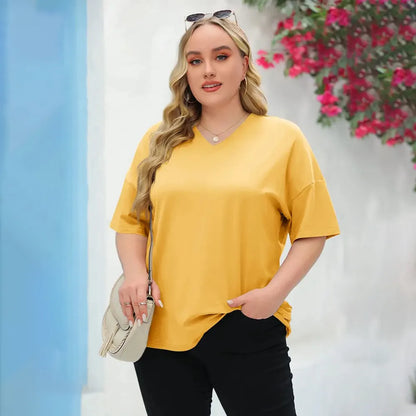 Women's Oversized Short Sleeve V-Neck Blouse – Lightweight Casual Summer Top