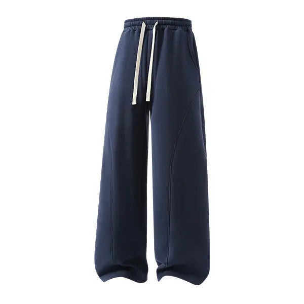 Men's Solid-Color Drawstring Pants with Curved Blade Design