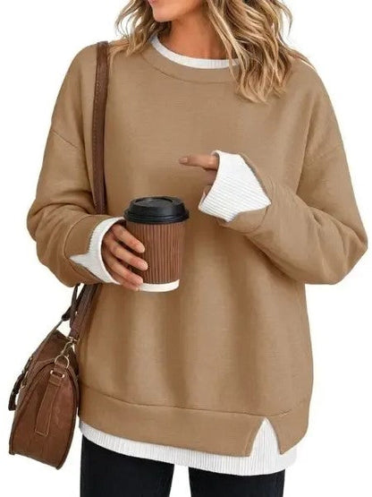 Damen Oversize Sweatshirt mit Rundhalsausschnitt im Lagen-Look