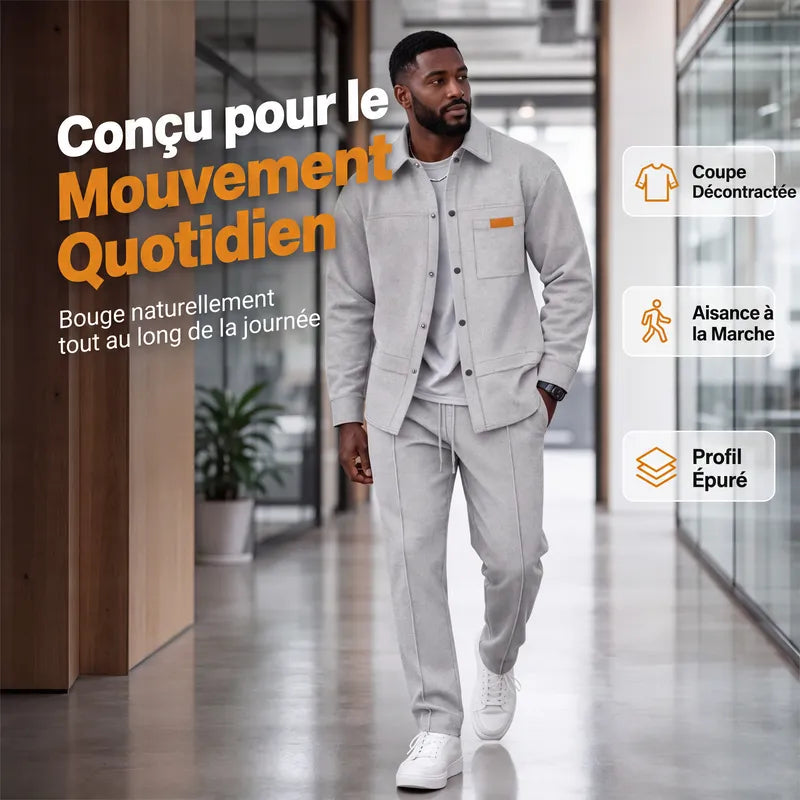 Casual two-piece set for men: jacket and pants in textured knit