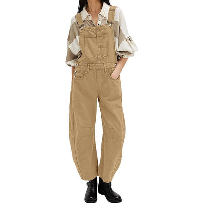 Wide-Leg Denim Overalls Loose Straight Overalls Jumpsuit