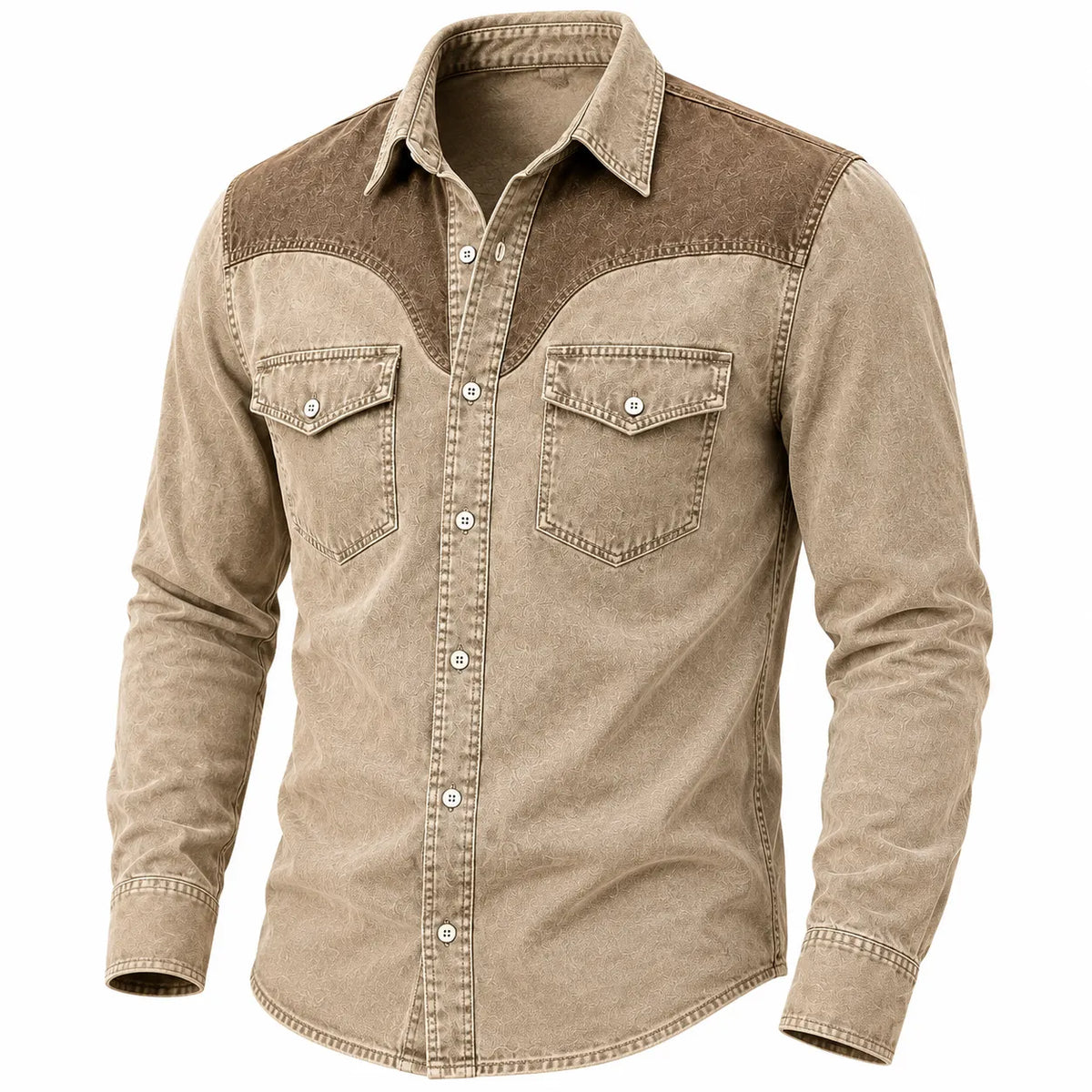 Vintage Washed Cotton Colorblock Denim Shirt