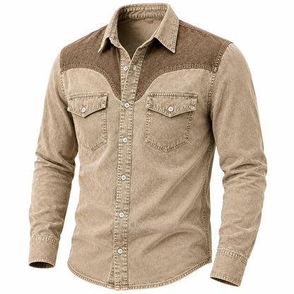 Vintage Washed Cotton Colorblock Denim Shirt