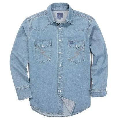 Men's Long Sleeve Stone-Washed and Pre-Washed Denim Work Shirt