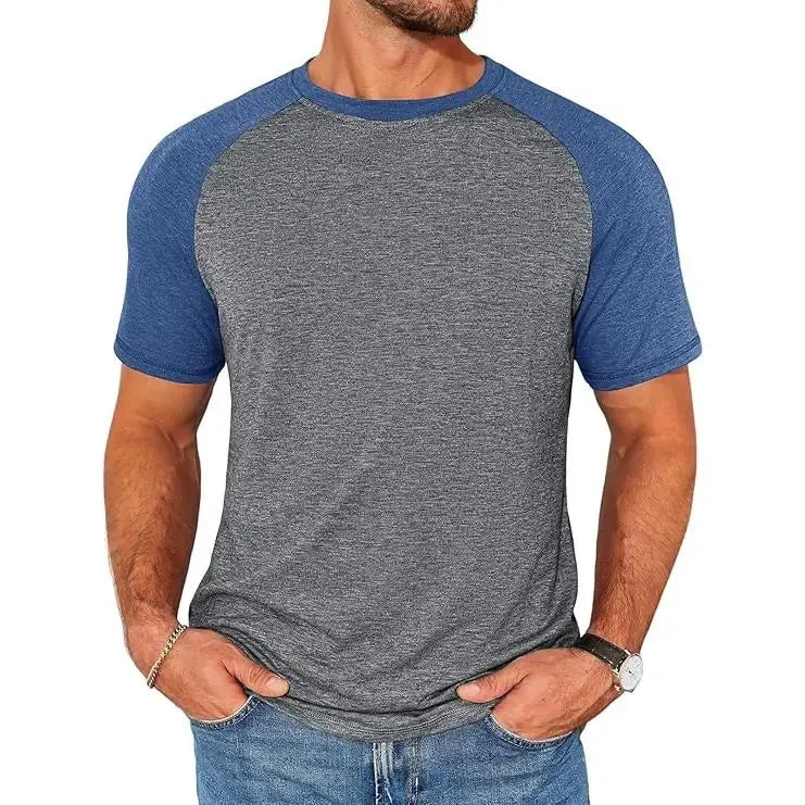 Men's Raglan Short Sleeve Crew Neck Casual Color Block Basic T-shirt