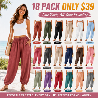 Women's Linen Wide Leg Pants Casual Loose Drawstring Low Waist with Pockets