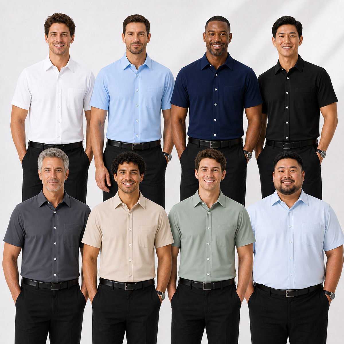 Limited Deal 8-Pack Men's Breathable Quick-Dry Stretch Short Sleeve Button-Front Shirts