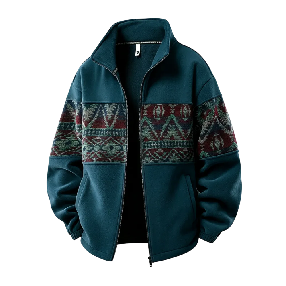 Men's Ethnic Pattern Full-Zip Fleece-Lined Long-Sleeve Jacket