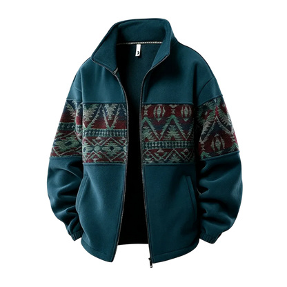Men's Ethnic Pattern Full-Zip Fleece-Lined Long-Sleeve Jacket