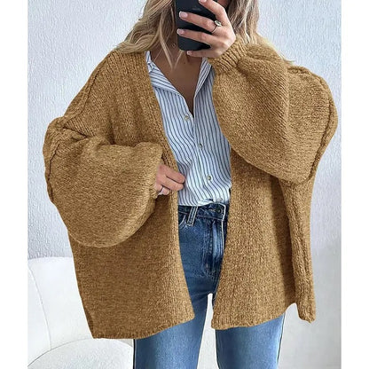 Women's Oversized Open-Front Cardigan – Long Lantern Sleeve Lightweight Knit