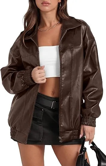🤲Leather Jacket Women Faux Oversized Motorcycle Bomber Coats 2025 – Bold, Chic & Unstoppable