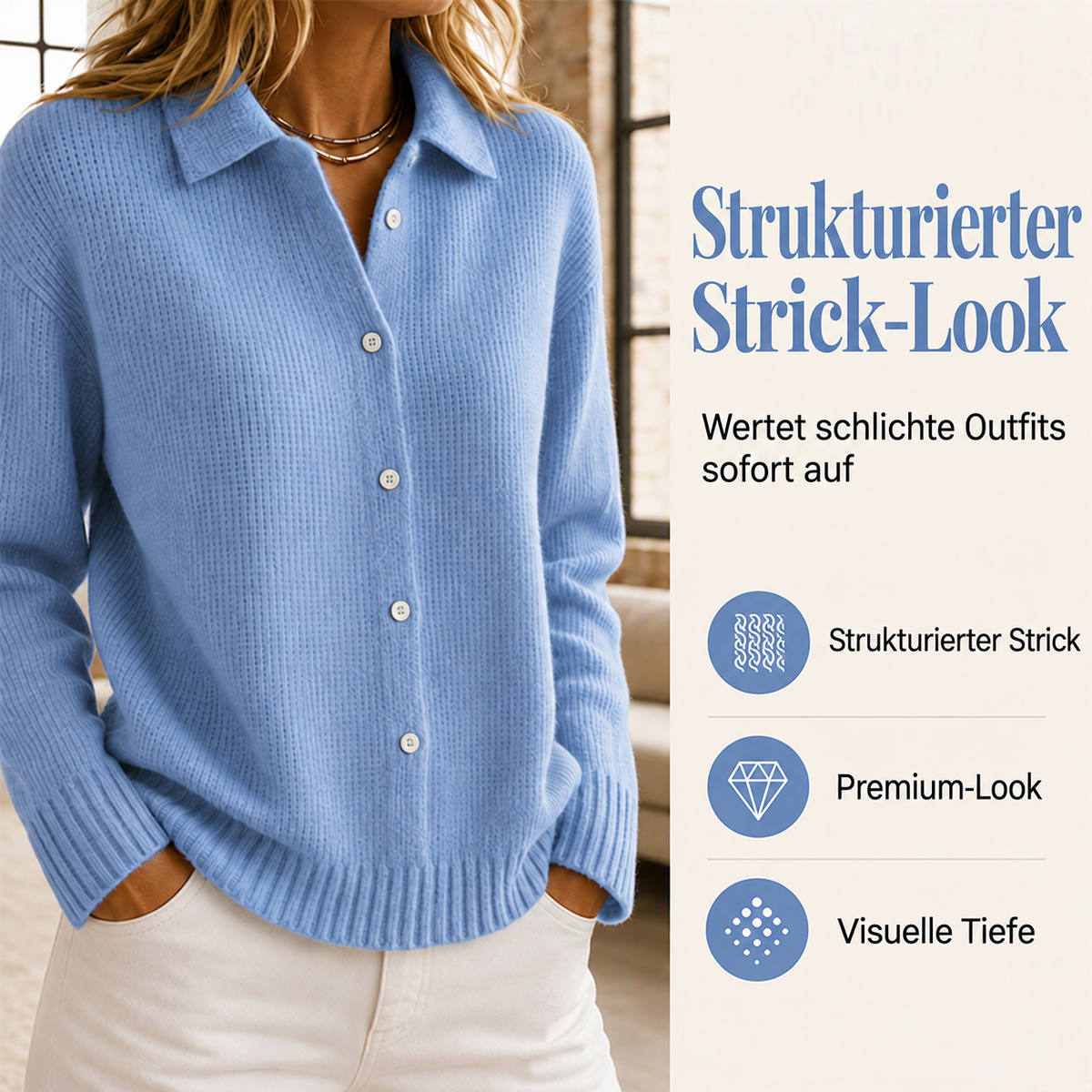 Strickpullover mit Kragen und Knöpfen für Damen