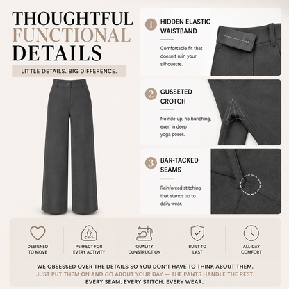 Women's High Waist Business Casual Pants - Loose Fit Work Trousers with Pockets
