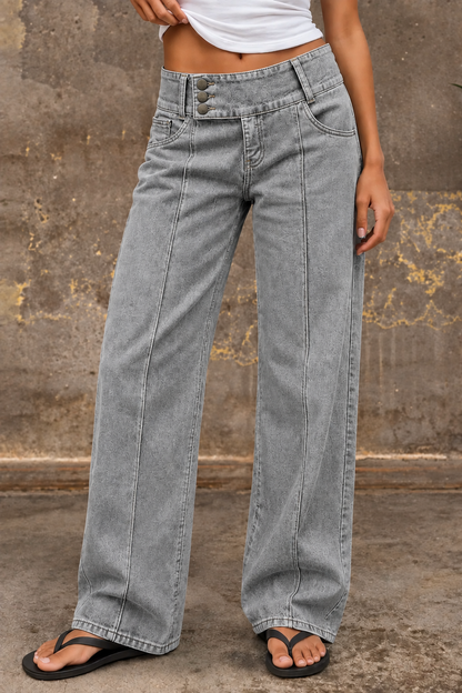 🔥 6 FOR ONLY $29.99! Asymmetrical Button Fly Mid-Waist Straight Leg Pants – Limited-Time Clearance Deal