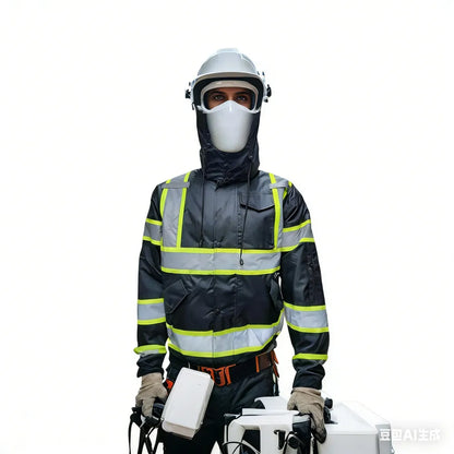 High Visibility Water Resistant Bomber Safety Jacket with Hoodie / Reflective Safety Sherpa Insulated Jacket