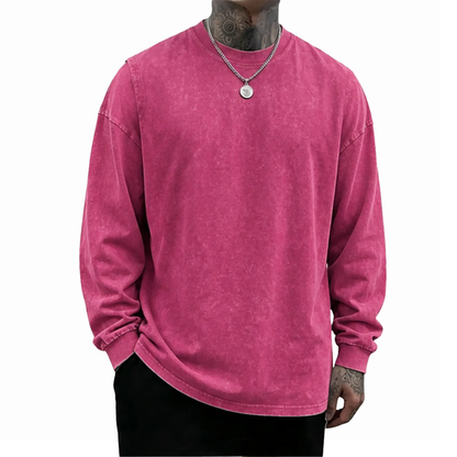 Men's 8-Pack Oversized Washed Long-Sleeve Tee – Unisex Distressed Vintage Crewneck Top