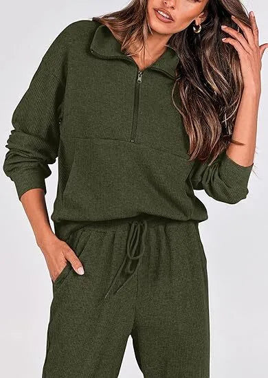 Women's 2-Piece Sweatsuits Set Long Sleeve Half Zip Pullover Sweatshirt🔥