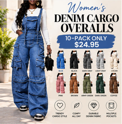 Women's Baggy Vintage Cargo Denim Overalls Jumpsuit