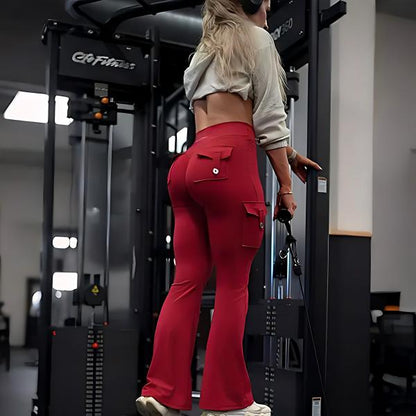 Women's High Waisted Scrunch Flare Yoga Leggings with Pockets