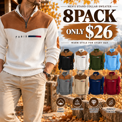 Men's Stand Collar Sweater – Elbow Patch Detail