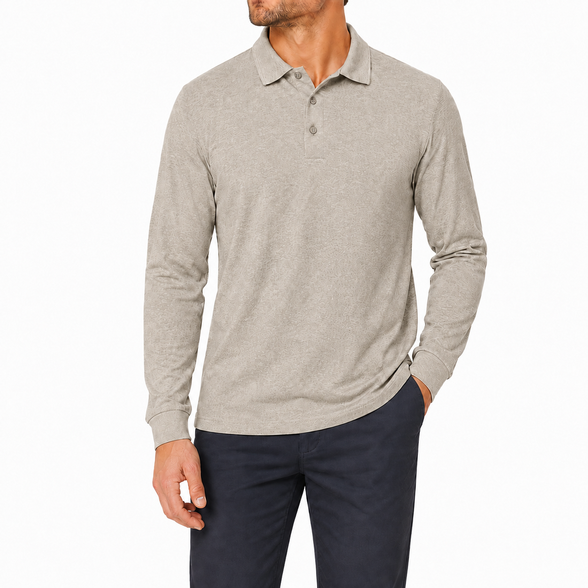 Men's Relaxed Textured Long Sleeve Polo Shirt