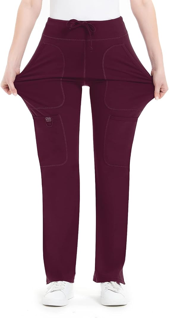Women's Yoga Scrub Pants - 4-Way Stretch Work Pants with 5 Pockets