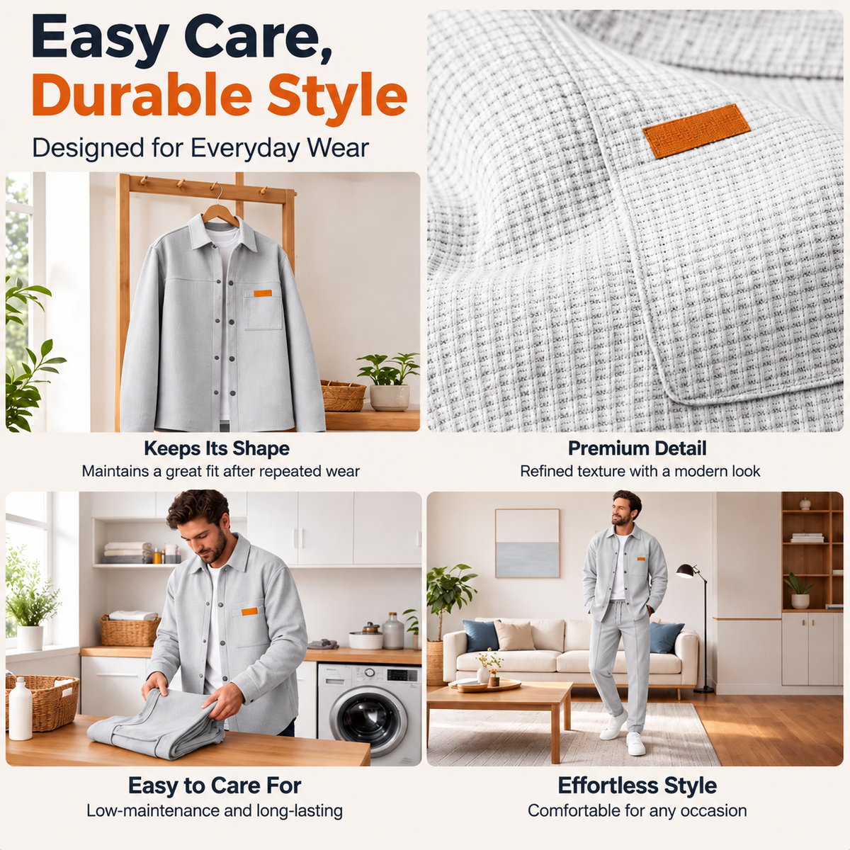 Casual two-piece set for men: jacket and pants in textured knit