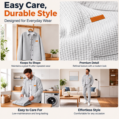 Casual two-piece set for men: jacket and pants in textured knit