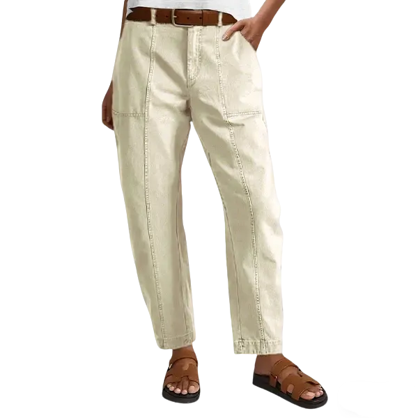 Solid Mid-Rise Baby Barrel Pants, High Stretch, Deep Pockets-6