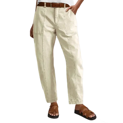 Solid Mid-Rise Baby Barrel Pants, High Stretch, Deep Pockets-6