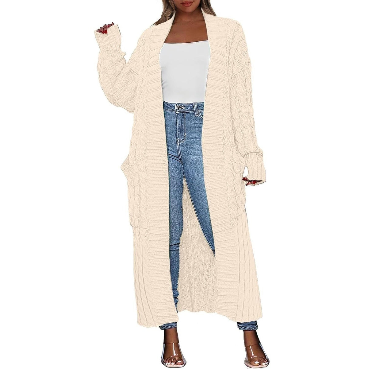 Women's Long Open Front Cardigan – Oversized Chunky Knit Duster Coat with Pockets, Cozy Soft Warm Sweater Jacket for Fall & Winter