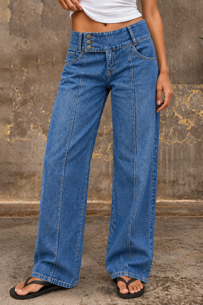 🔥 6 FOR ONLY $29.99! Asymmetrical Button Fly Mid-Waist Straight Leg Pants – Limited-Time Clearance Deal