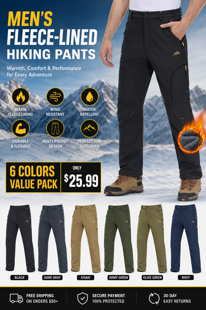 💚 Men's Winter Ski Pants Fleece Lined 5-Zip