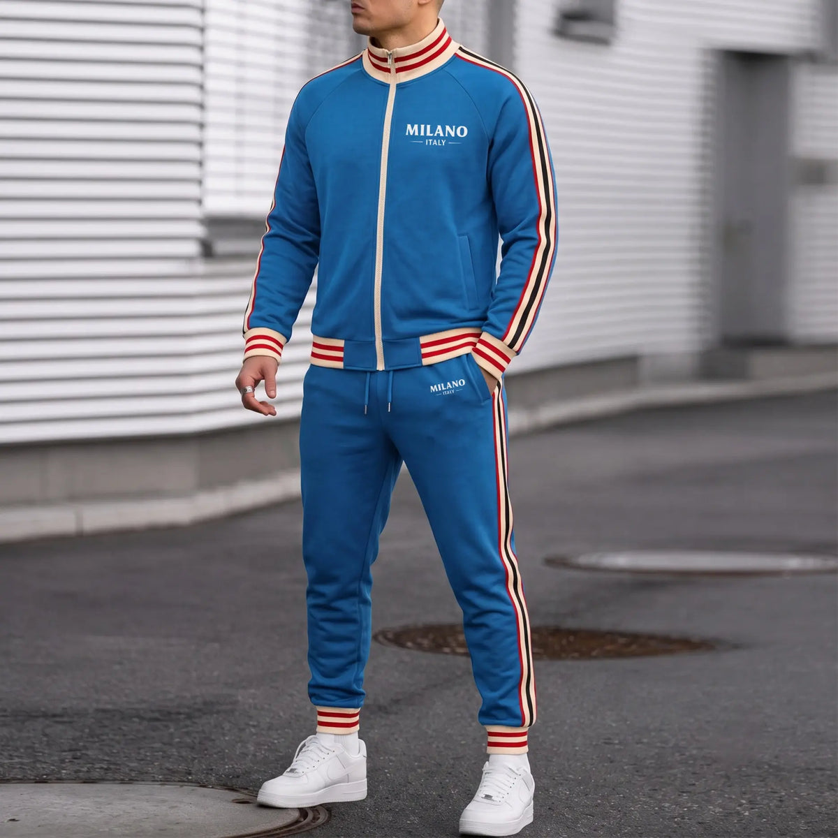 Men’s Retro Milano Two-Piece Tracksuit Navy/Black/Green/Blue Zip Jacket