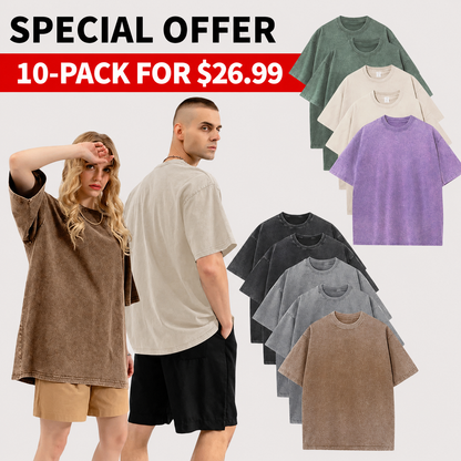Men's Oversized Vintage Acid-Wash T-Shirt Heavyweight Cotton Streetwear for Gym & Everyday Wear