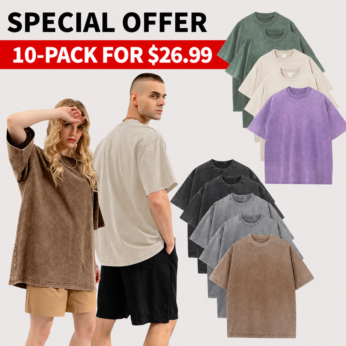 Men's Oversized Vintage Acid-Wash T-Shirt Heavyweight Cotton Streetwear for Gym & Everyday Wear