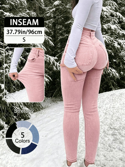 Women's 100% Cotton Elegant High-Waist Slim-Fit Button Fly Jeans