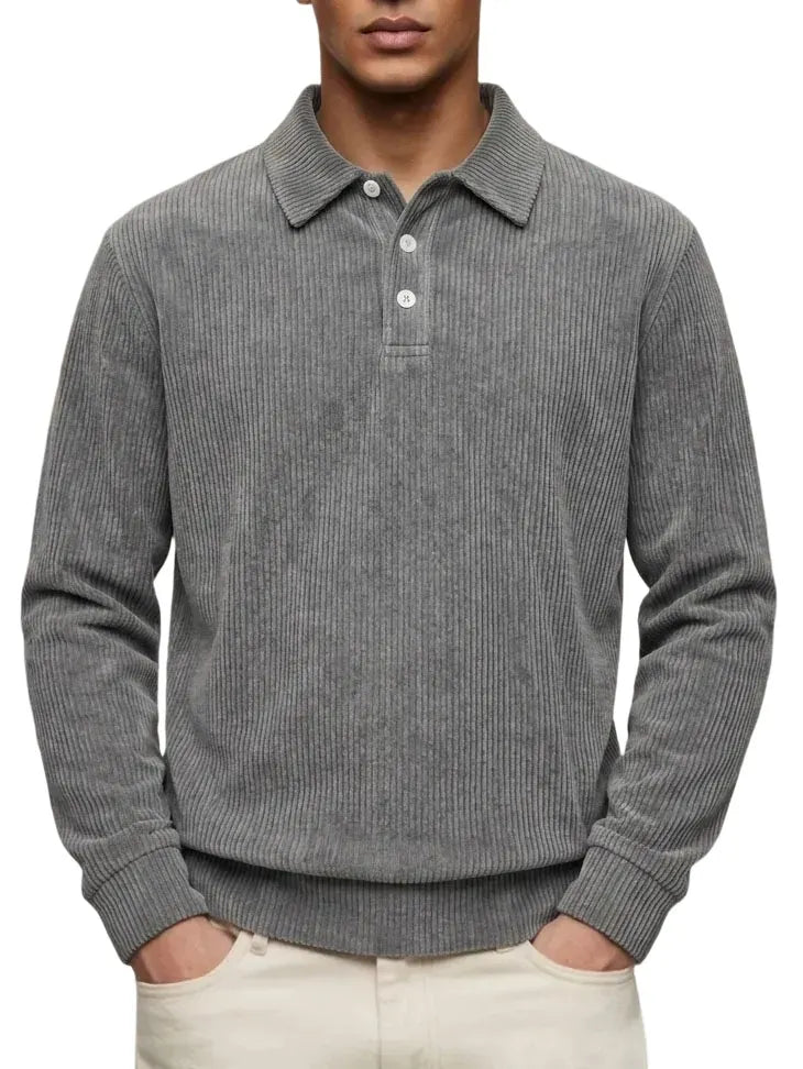 Men's Casual Comfortable Solid Lapel Long Sleeve Polo Shirt