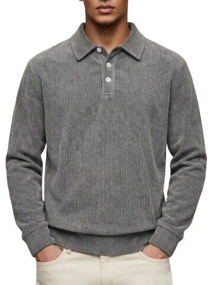 Men's Casual Comfortable Solid Lapel Long Sleeve Polo Shirt