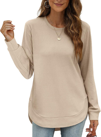 💖2026 Autumn's Sale 80% OFF✨🍂Women's Sweatshirt Crewneck Long Sleeve Shirts High Low Tops Curved Hem